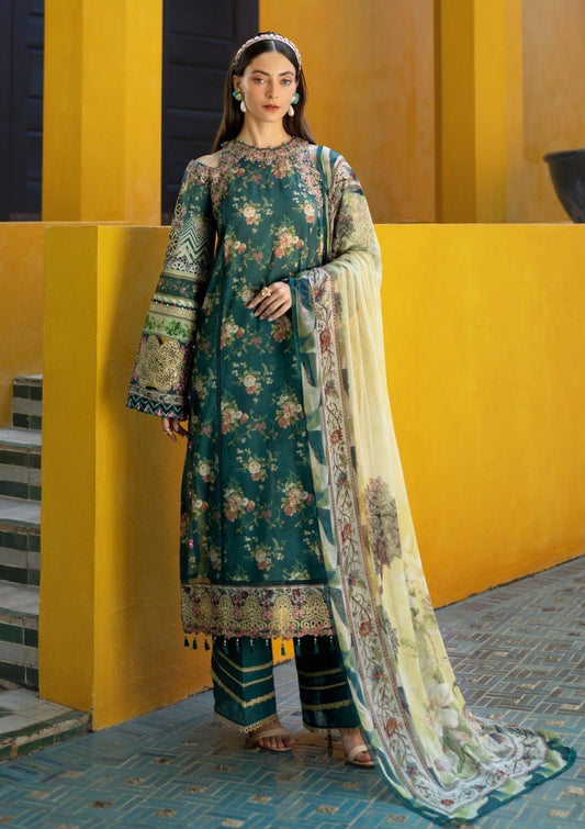 ELF Embroidered Green Luxury Lawn Dress