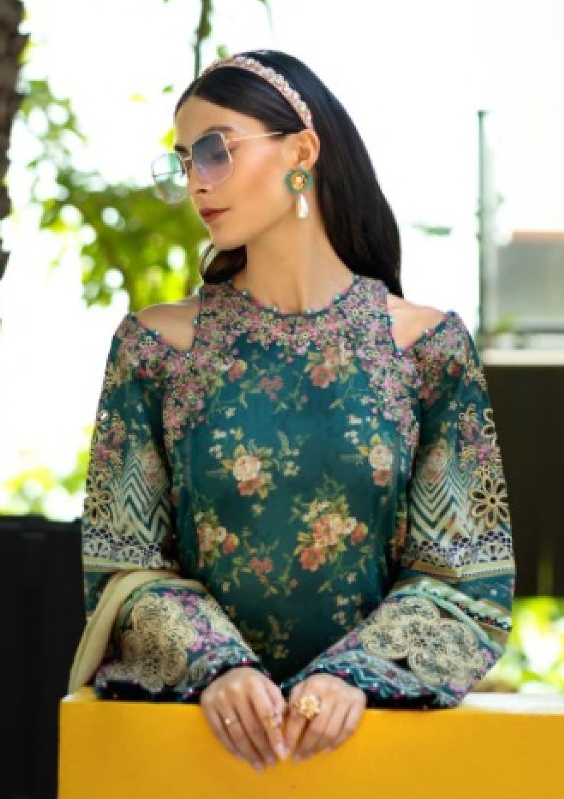 ELF Embroidered Green Luxury Lawn Dress