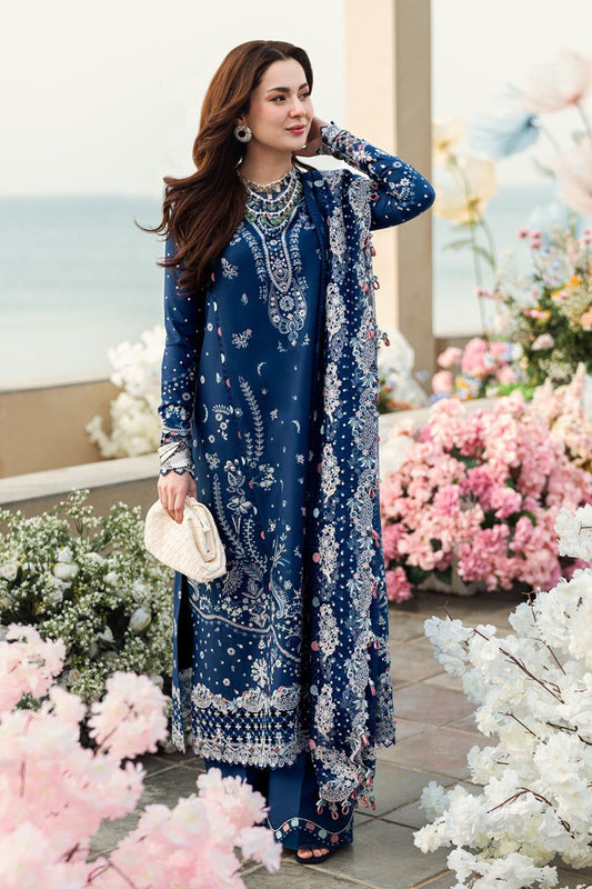 QLR Embroidered Royal Blue Luxury Lawn Dress