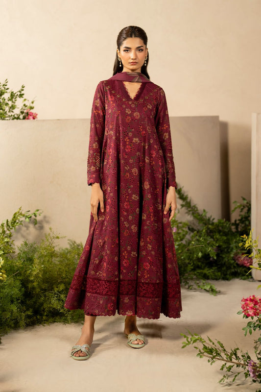 IZK Embroidered Maroon Luxury Lawn Chikankari Dress