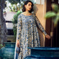 FS Embroidered Cream & Blue Luxury Lawn Frock