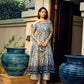FS Embroidered Cream & Blue Luxury Lawn Frock
