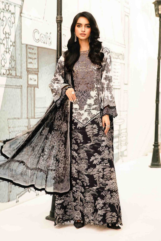 MB Embroidered Black & White Luxury lawn Dress