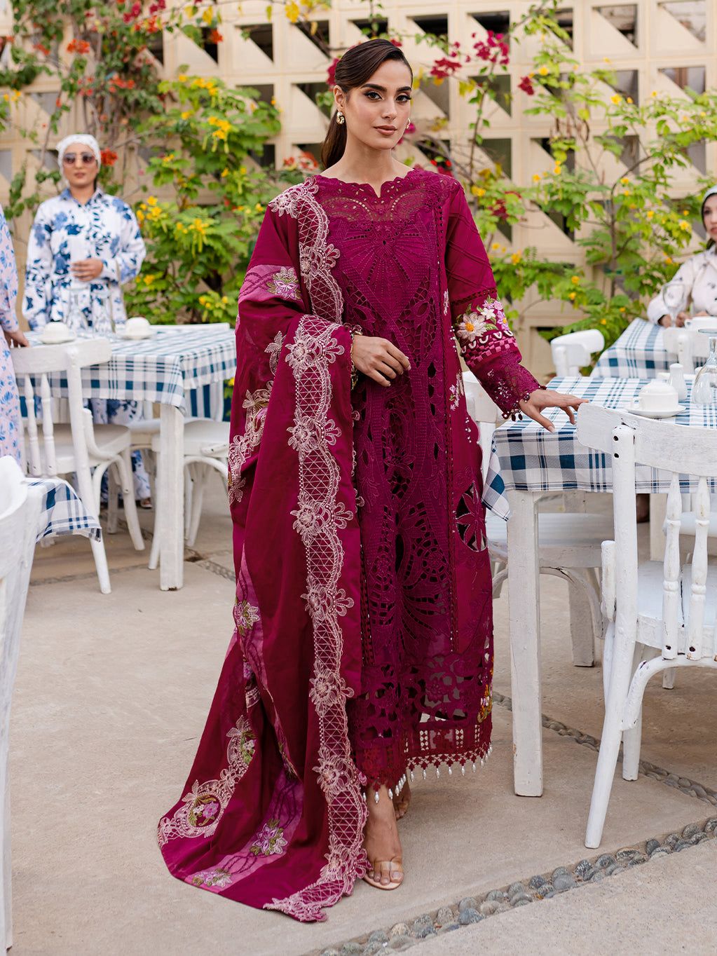 Parishay Embroidered Maroon Luxury Lawn Chikanakri Dress
