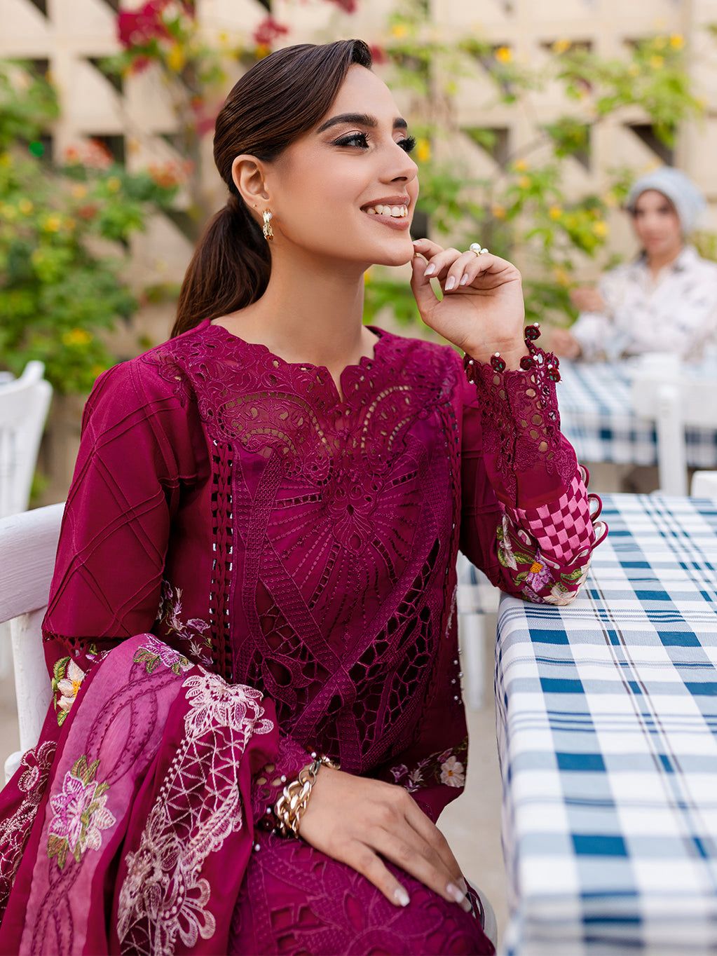 Parishay Embroidered Maroon Luxury Lawn Chikanakri Dress