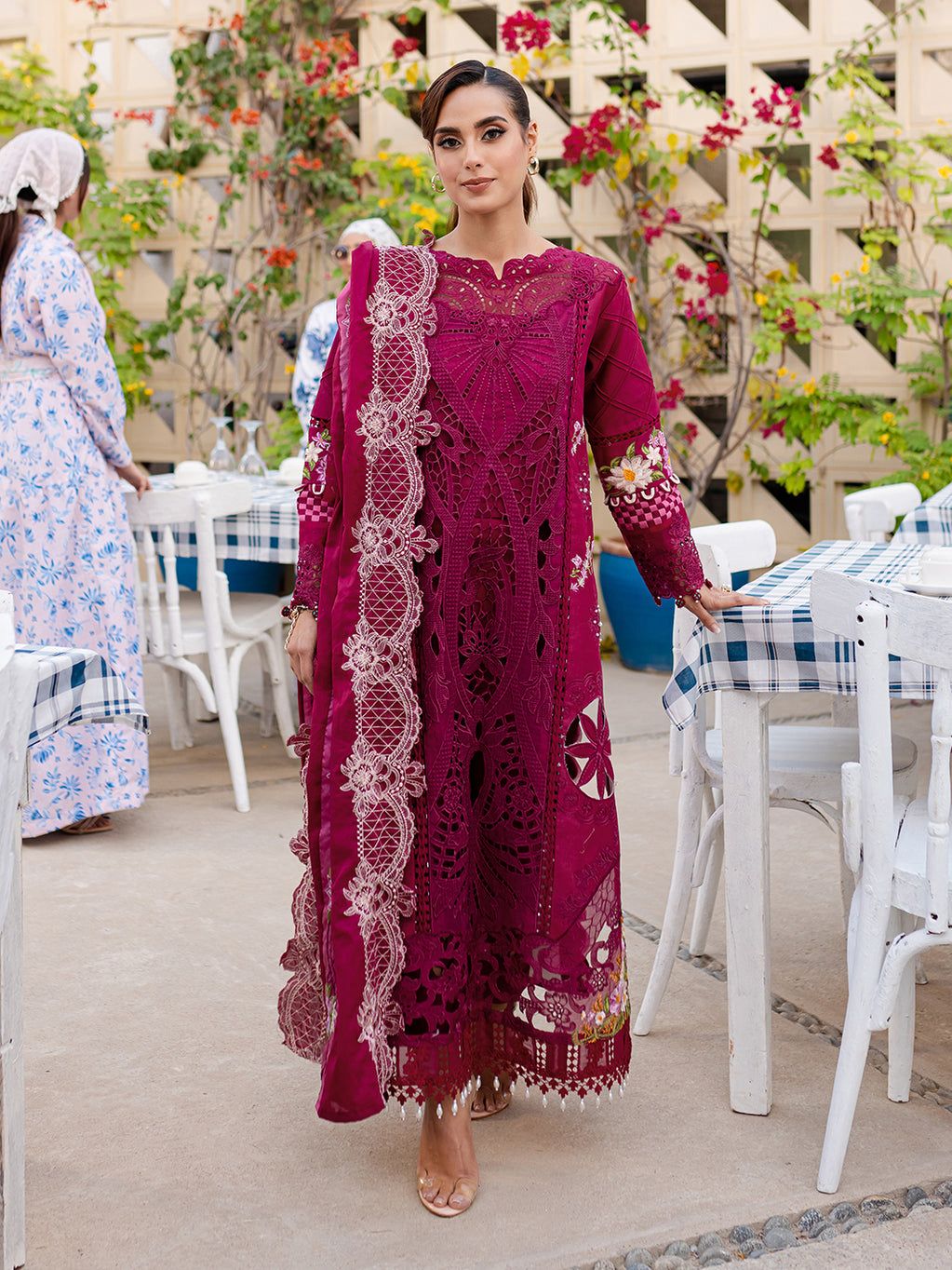 Parishay Embroidered Maroon Luxury Lawn Chikanakri Dress