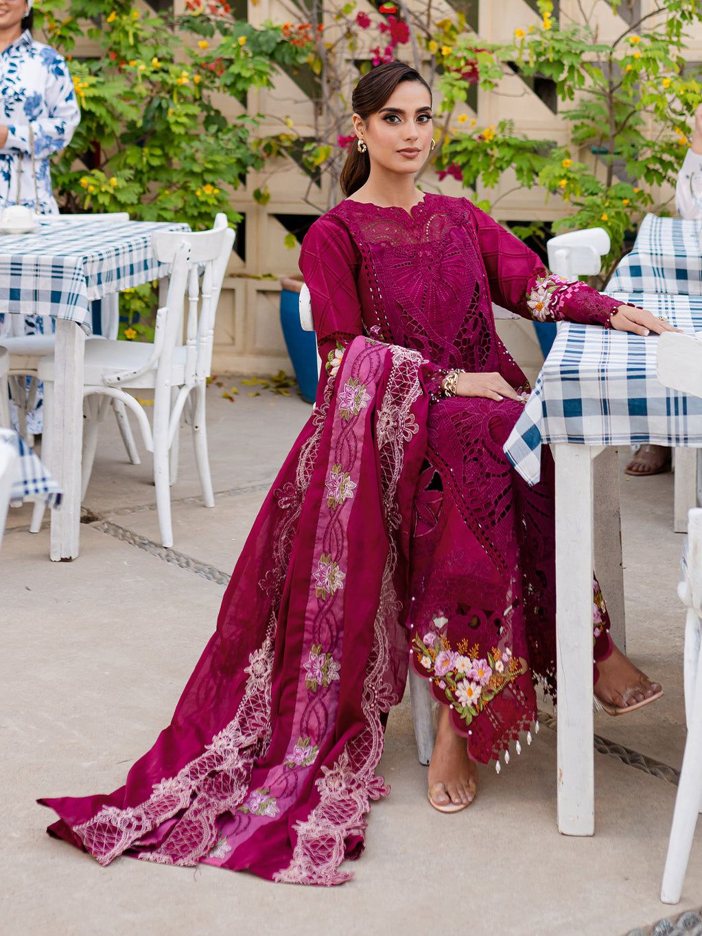Parishay Embroidered Maroon Luxury Lawn Chikanakri Dress