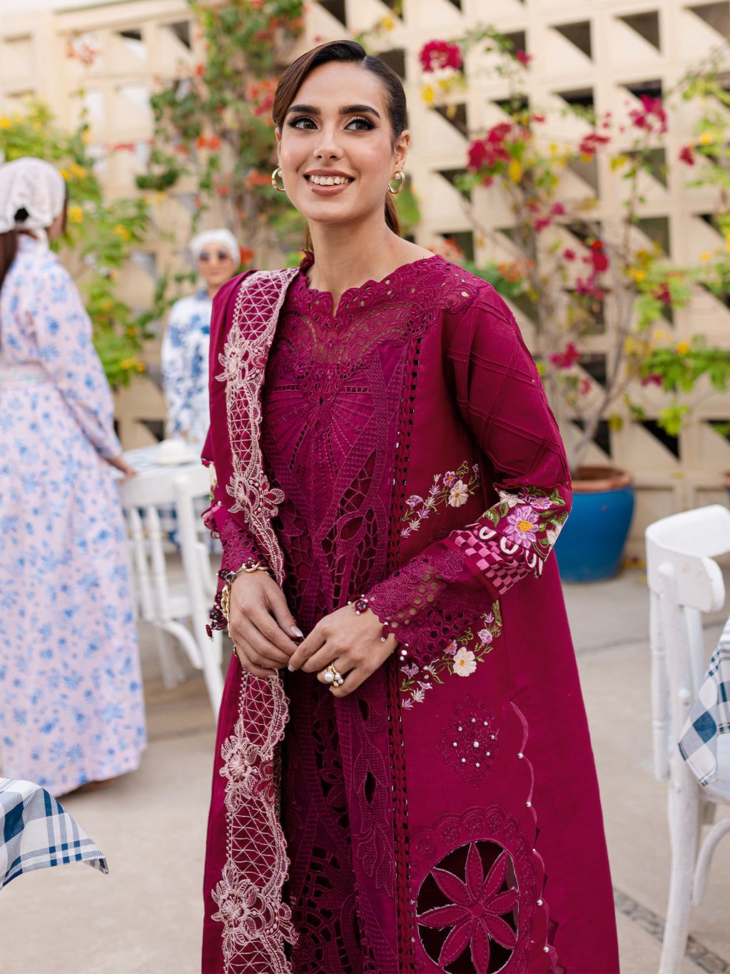 Parishay Embroidered Maroon Luxury Lawn Chikanakri Dress