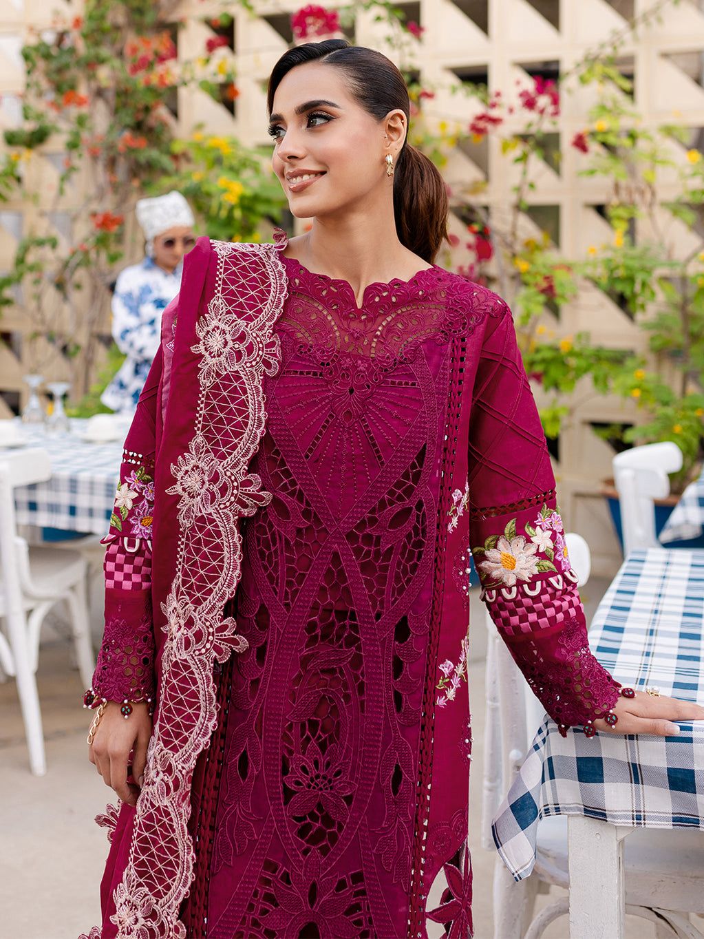 Parishay Embroidered Maroon Luxury Lawn Chikanakri Dress