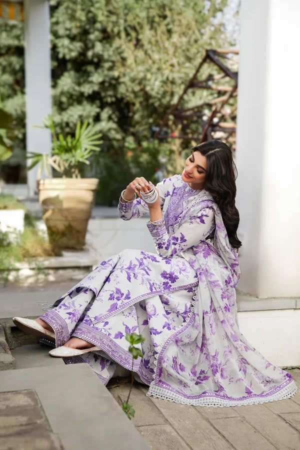 ANL Embroidered Purple Luxury Lawn Dress