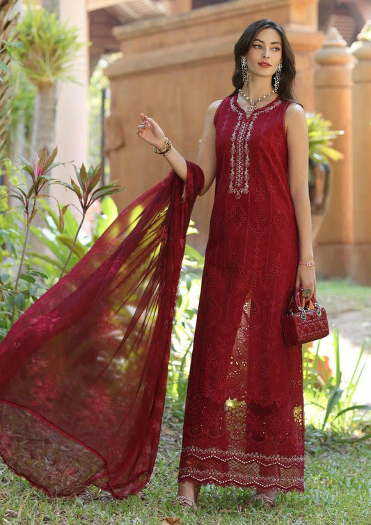 NSA Embroidered Red Luxury lawn Chikankari Dress