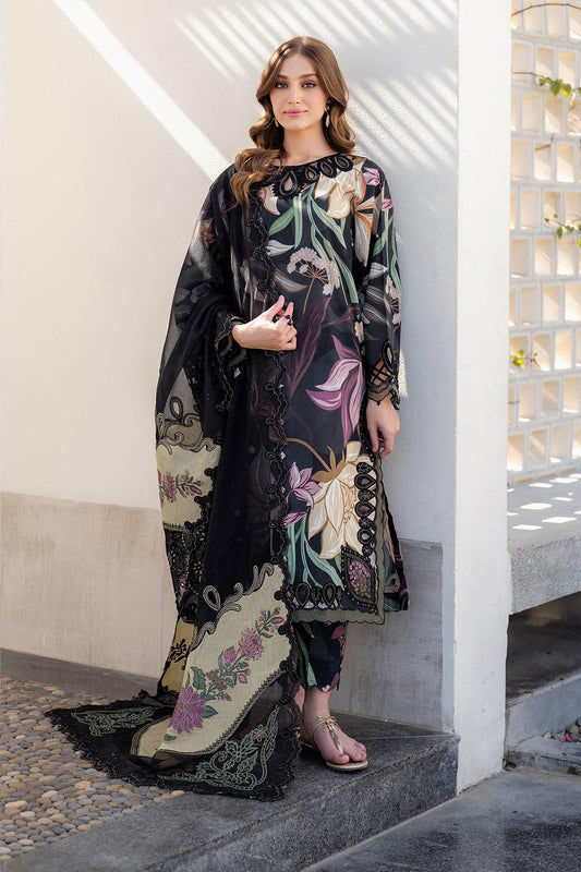 BRQ Embroidered Black Luxury Lawn Dress