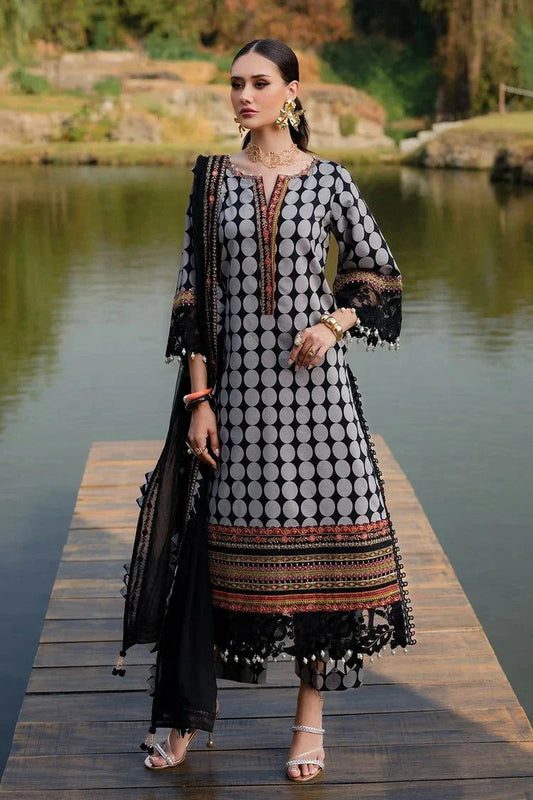 CHZ Embroidered Black & Grey Polka Luxury Lawn Dress
