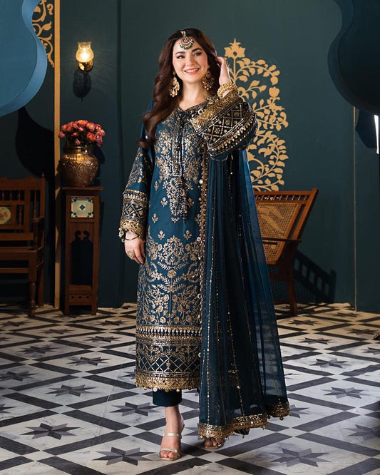 AJ Embroidered ZInc Luxury Chiffon Dress