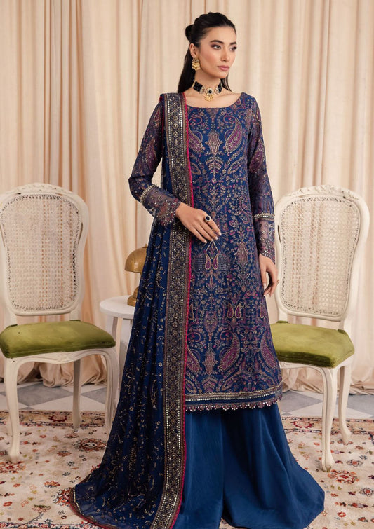 IZK Embroidered Navy Blue Luxury Organza Dress