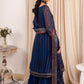 IZK Embroidered Navy Blue Luxury Organza Dress