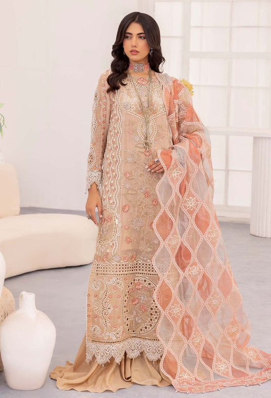 AL Embroidered Peach Luxury Organza Dress