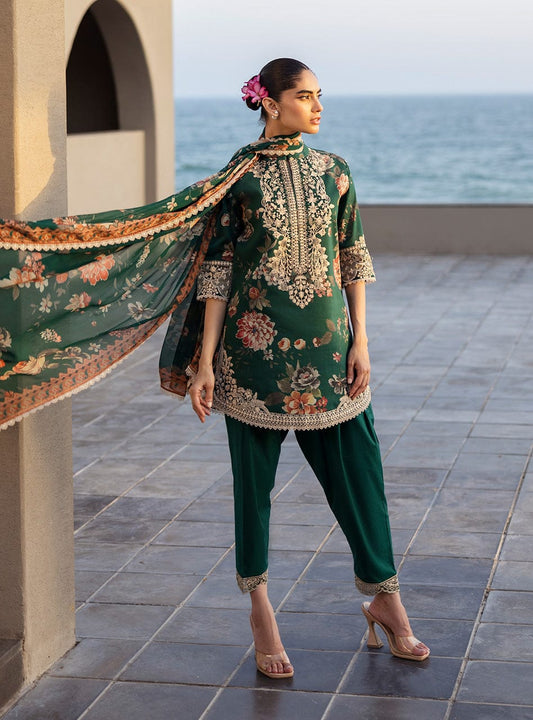 ZC Embroidered Dark Green Luxury Lawn Dress
