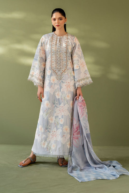 BRQ Embroidered Tie & Dye Sky Blue Luxury Lawn Dress