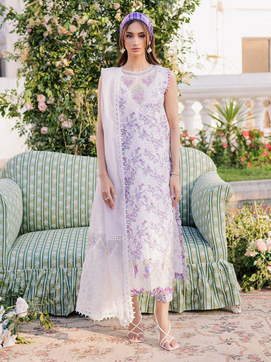 Parishay Chickenkari Printed Purple Luxruy Swiss Lawn Dress