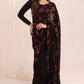 JZM Embroidered Black & Red Luxury Chiffon Saree
