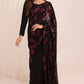 JZM Embroidered Black & Red Luxury Chiffon Saree