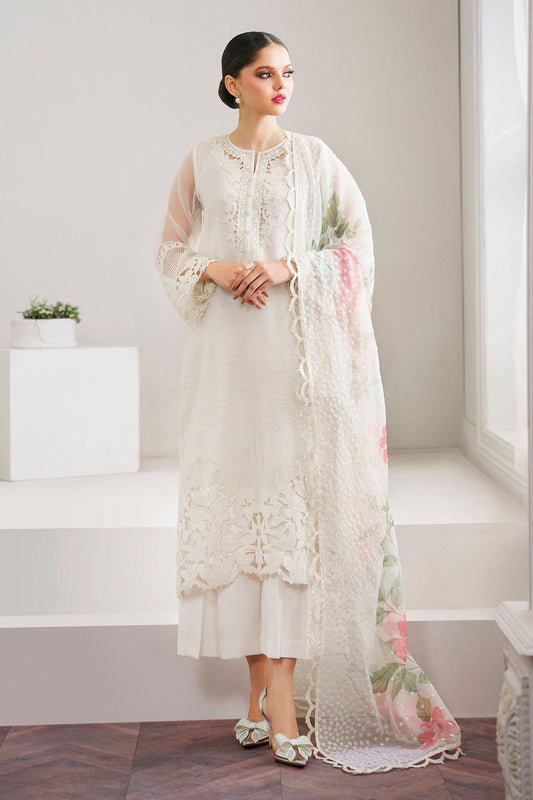 BRQ Embroidered White Luxury Organza  Dress
