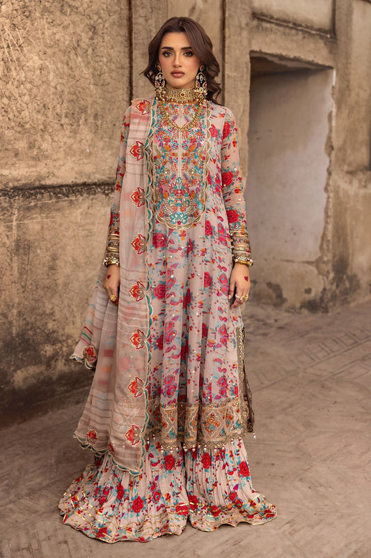 CHZ Embroidered Multi Floral Luxury Chiffon Dress