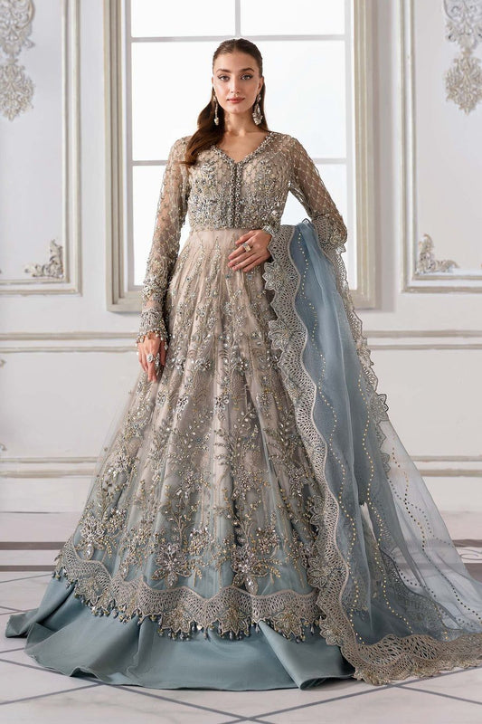 MB Embroidered Bridal Blue Luxury Net Maxi - Unstitched