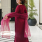 LSR Embroidered Maroon Luxury Silk Dress