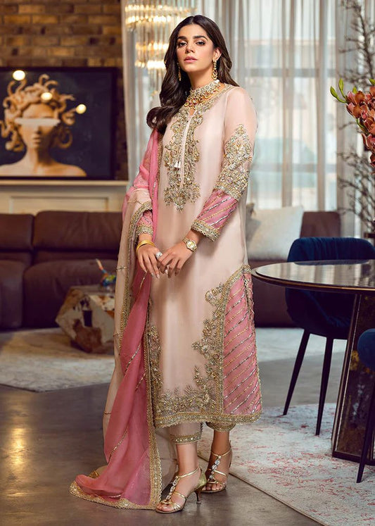 Agha Noor Embroidered Peach Luxury Organza Dress