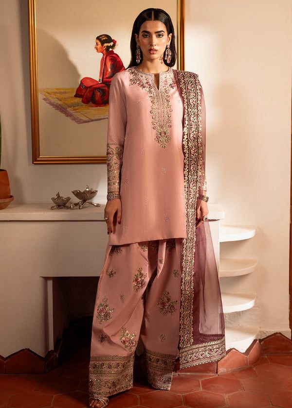 sheenora Embroidered Tea Pink  Luxury Cotton silk Dress