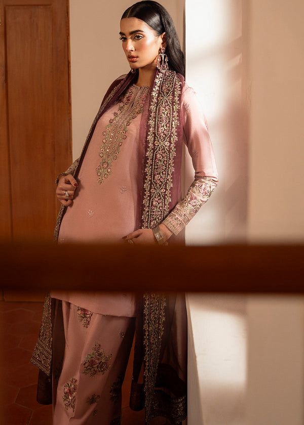 sheenora Embroidered Tea Pink  Luxury Cotton silk Dress