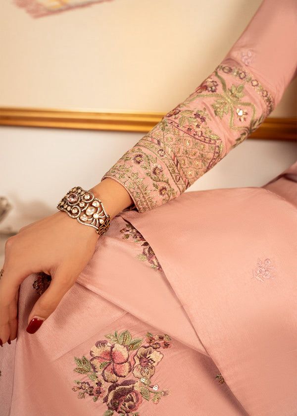 sheenora Embroidered Tea Pink  Luxury Cotton silk Dress