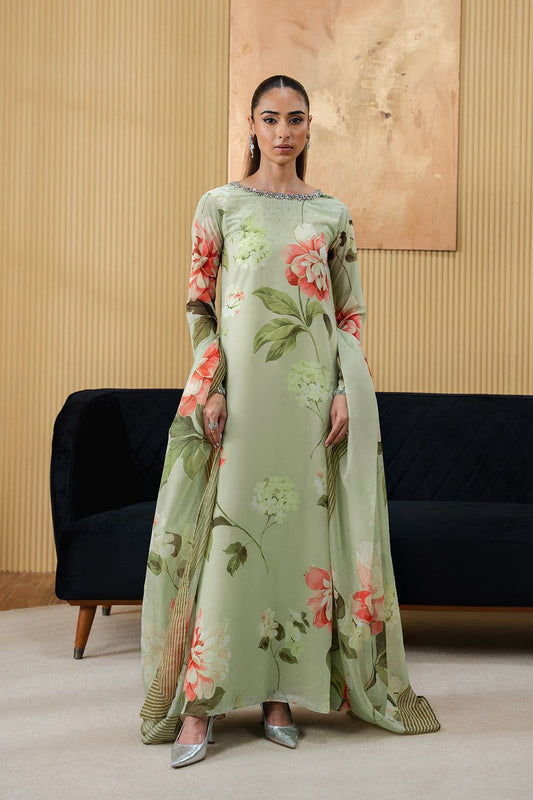 LSR Embroidered Pista Luxury Silk Dress