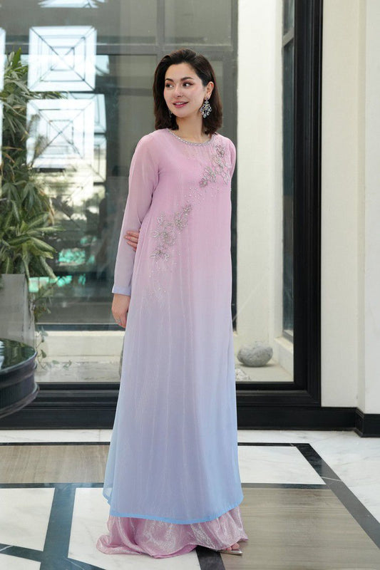 LSR Embroidered Pink Tie & Dye Luxury Chiffon Dress