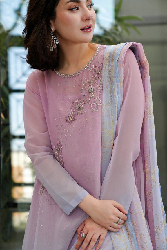 LSR Embroidered Pink Tie & Dye Luxury Chiffon Dress