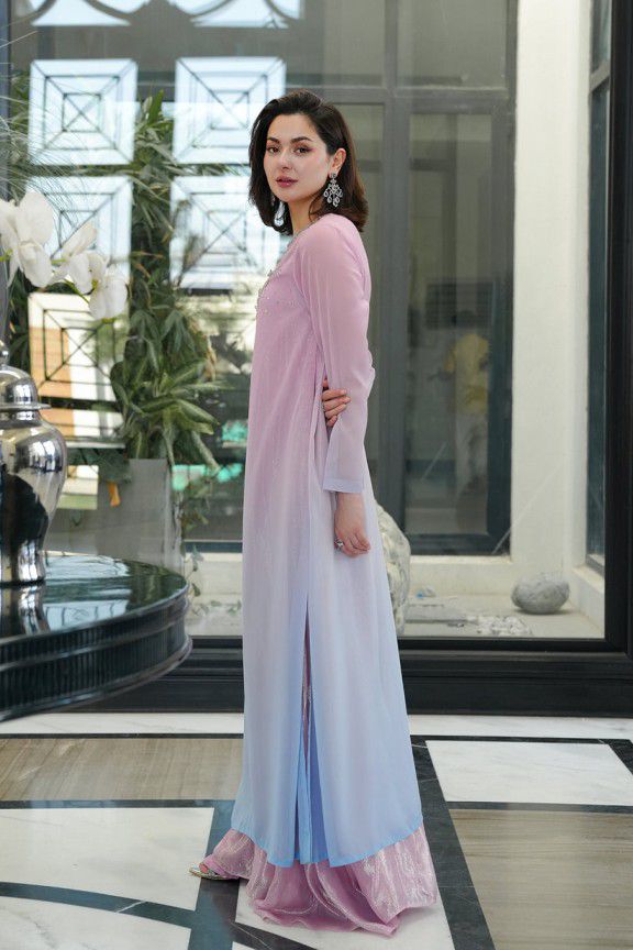 LSR Embroidered Pink Tie & Dye Luxury Chiffon Dress
