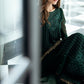 AZU Embroidered Dark Green Luxury Chiffon Dress