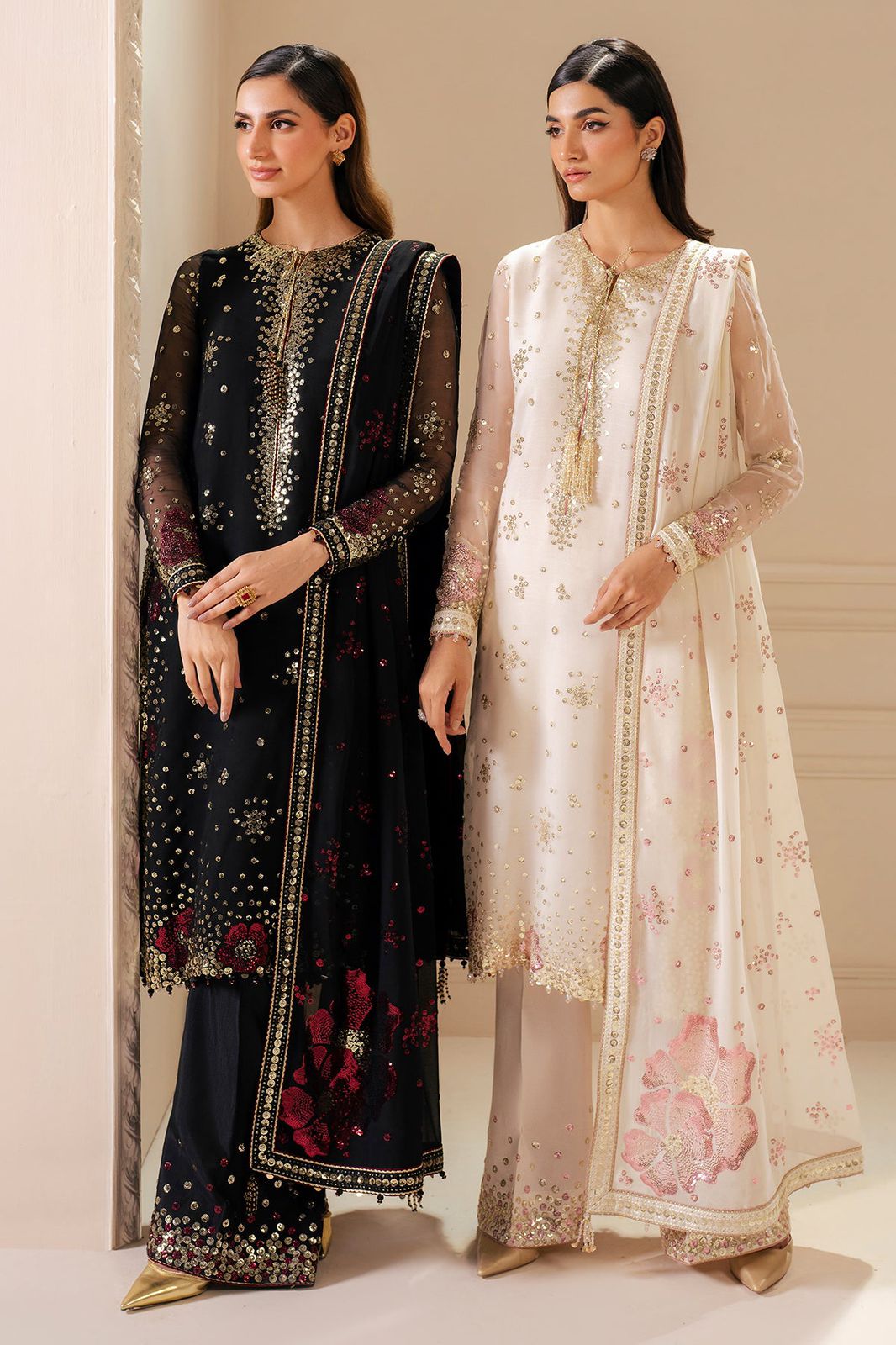JZM Embroidered Black Luxury Chiffon Dress