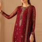 JZM Embroidered Maroon Luxury Chiffon Dress
