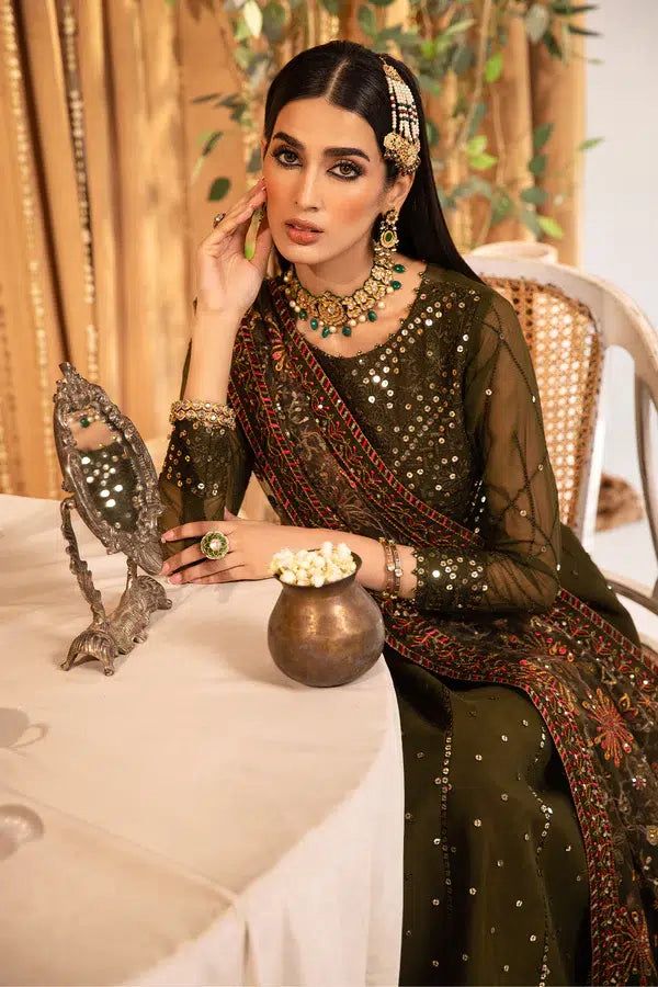 AZH Embroidered Mehndi Luxury Chiffon Maxi