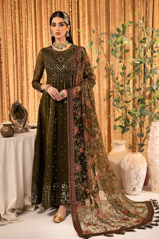 AZH Embroidered Mehndi Luxury Chiffon Maxi