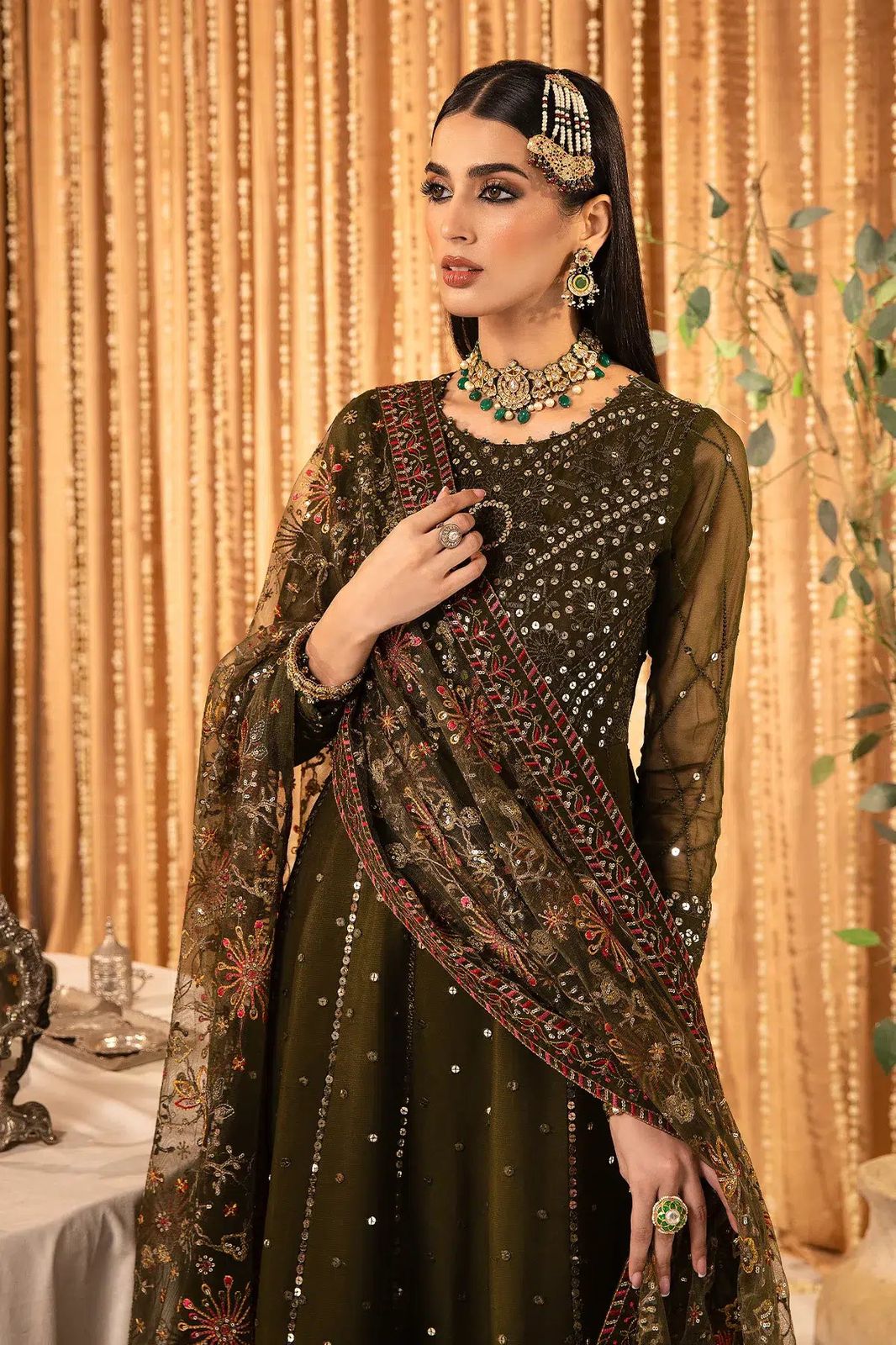 AZH Embroidered Mehndi Luxury Chiffon Maxi