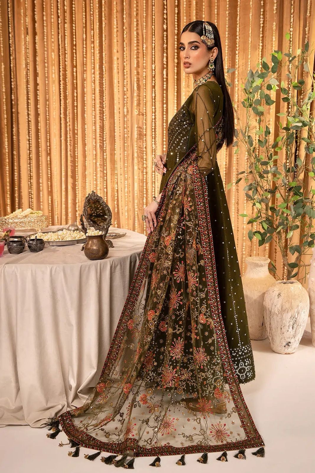 AZH Embroidered Mehndi Luxury Chiffon Maxi