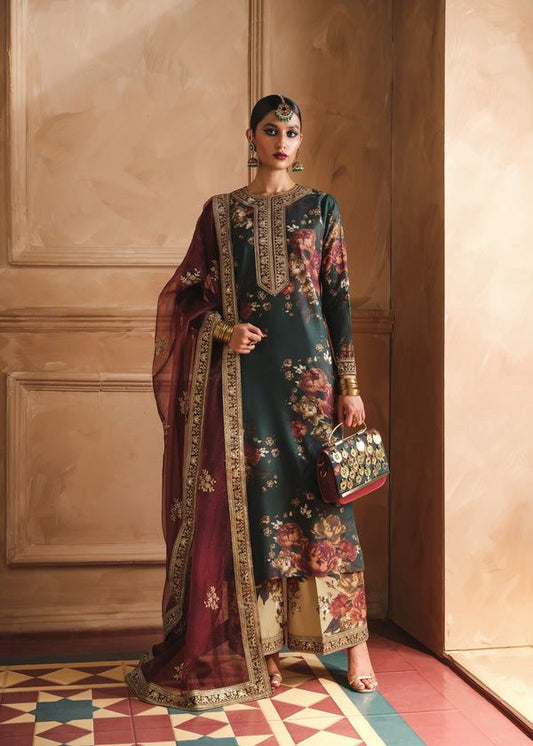 Humjoli Embroidered Dark Green Luxury lawn Dress