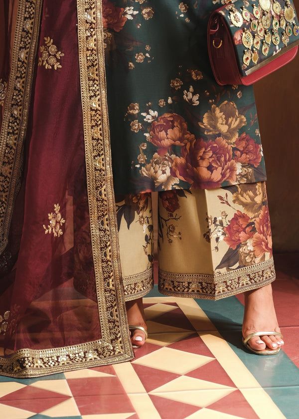 Humjoli Embroidered Dark Green Luxury lawn Dress
