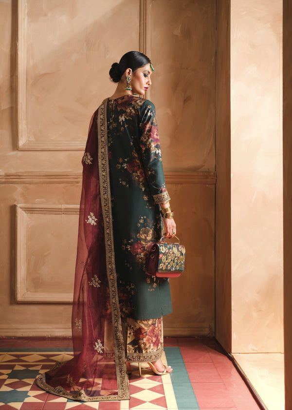 Humjoli Embroidered Dark Green Luxury lawn Dress