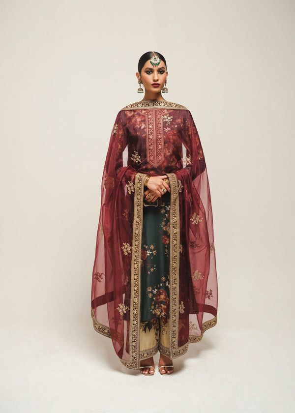 Humjoli Embroidered Dark Green Luxury lawn Dress
