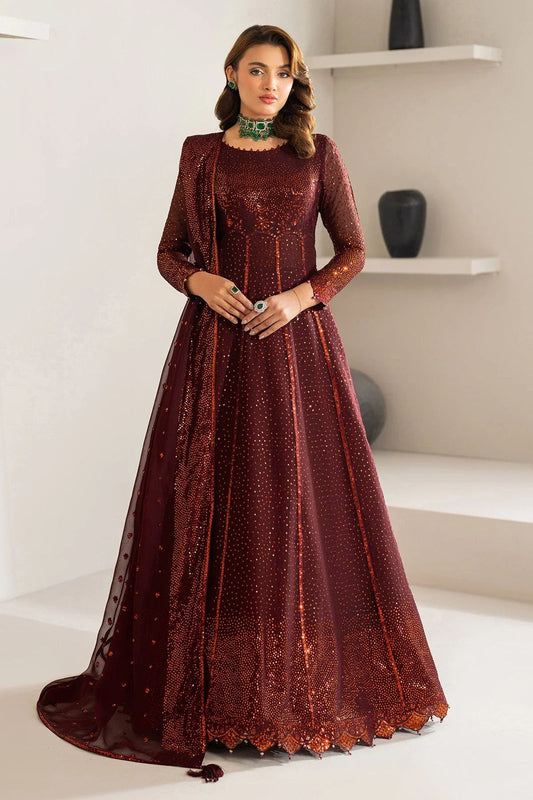 AZH Embroidered Maroon Luxury Chiffon Dress